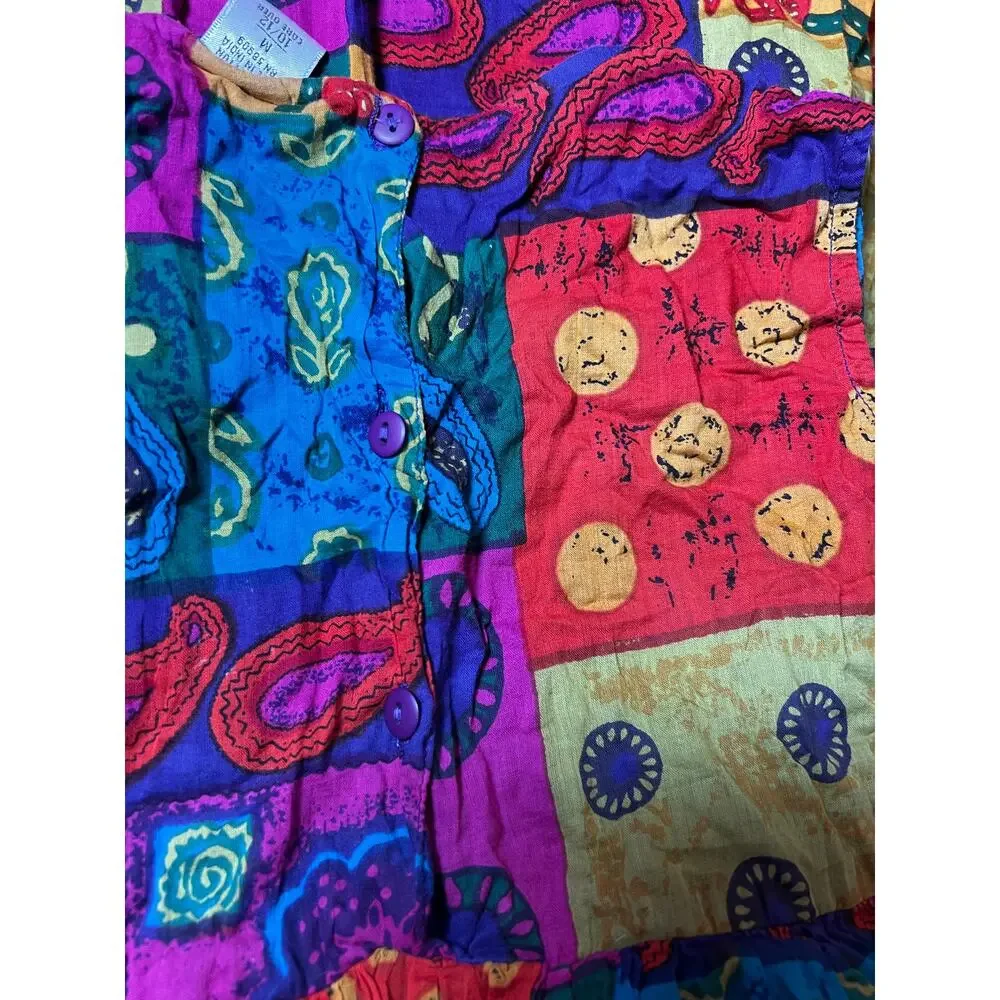 Vintage Cooper Key Boho hippie patchwork colorful  cotton lined dress girl 10/12